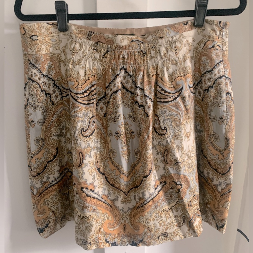 J. Crew Silk Wool Blend Elegant Peach Blue Taupe Paisley Print Skirt Sz 8